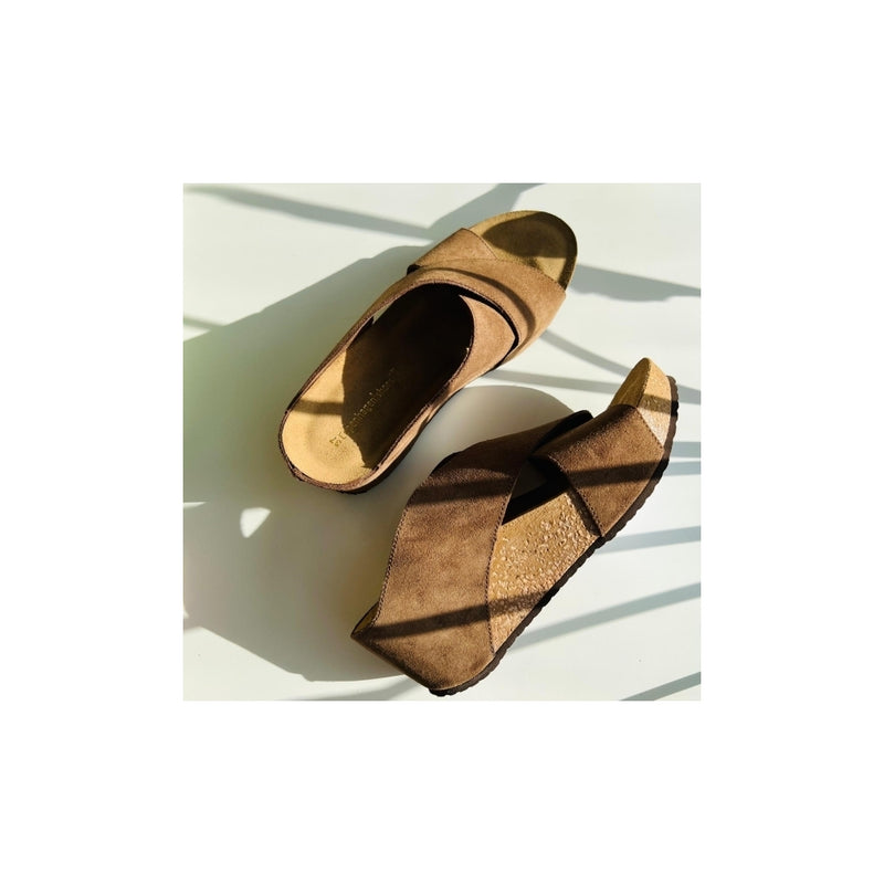 COPENHAGEN SHOES FRANCES 23 Suede Sandal wedge 00075 DARK BEIGE (BEIGE 132BIS)