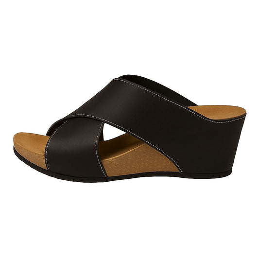 COPENHAGEN SHOES FRANCES NUBUCH Keilsandalen 2245 BLACK W/WHITE STITCHES