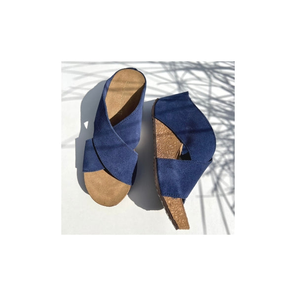 COPENHAGEN SHOES FRANCES 23 Suede Sandal wedge 00078 NAVY (OLTREMARE 278)